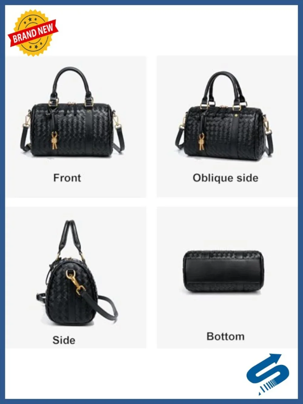 Woven Leather Top Handle Handbag Satchel Shoulderbag Crossbody